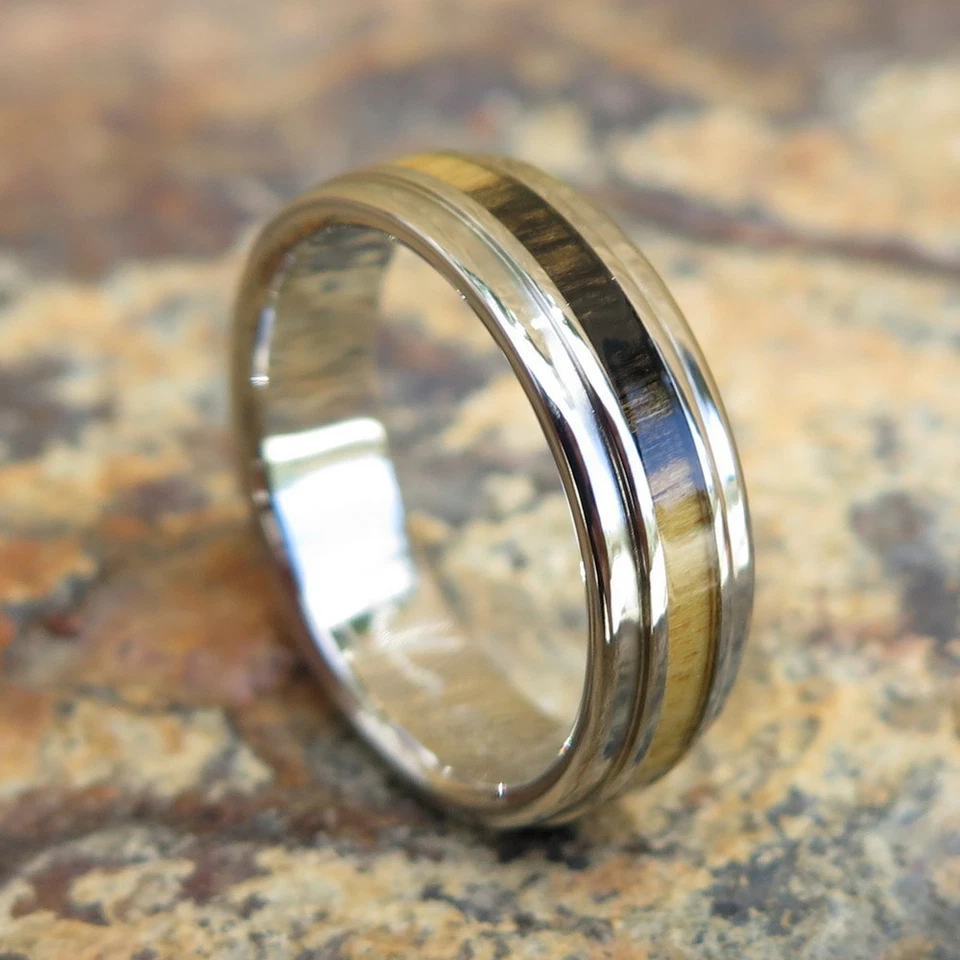 Joyería hawaiana hawaiana hawaiana madera de ébano titanio boda aniversario anillo alianza 6 mm Foto 1 de 1
