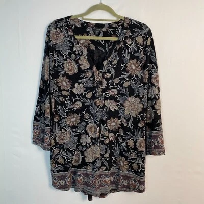 Lucky Brand Size XL Viscose Women's Floral Border Fairy Whimsy Blouse Top - Image 1 of 4