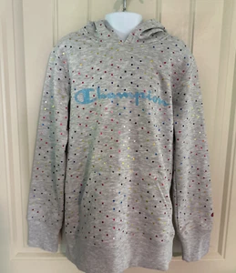 Champion Girls Gray Polka Dot Hoodie Size 8 Long Sleeve Hooded Sweatshirt - Picture 1 of 17