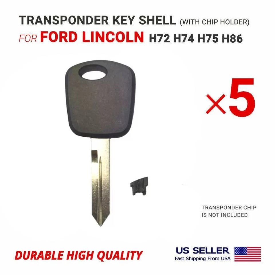  5x Key Shell With Blade For Ford Lincoln H72 H74 H75 H86 With Chip Holder - Image 1 of 1