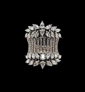 Natural Diamond 18K Solid White Gold Women's Wide Cluster Ring 28 MM - Picture 1 of 6