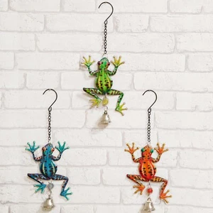 Hanging Frog Toad Garden Ornament Red Blue Metal Bell Wind chime Fun - Picture 1 of 9
