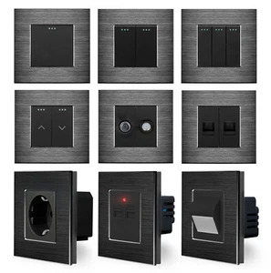 Wandschalter Steckdose Lichtschalter Wechselschalte Taster Schwarz Luxus-Time - Bild 1 von 60