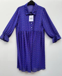 Mama-Licious Chiffon Maternity Dress Blue & Pink Polka Dot Spot 3/4 Sleeve Bnwt - Picture 1 of 4
