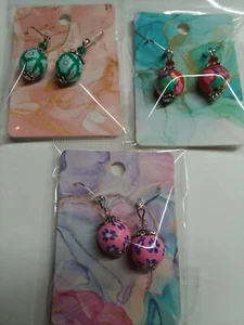 Juego Pendientes Palanca Cuentas Arcilla Diseño Floral Multicolor Tono Plata - Imagen 1 de 1