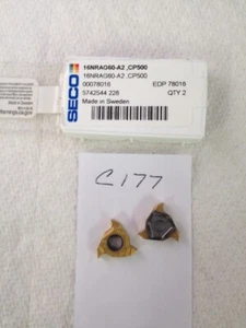 2 NEW SECO 16 NR AG60-A2 THREADING CARBIDE INSERTS GR: CP500. SWEDEN MADE {C177} - Picture 1 of 1