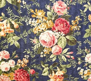 Richloom Vintage Floral NAVY BLUE Home Decor Drapery Pillow Sewing Fabric BTY - Picture 1 of 6