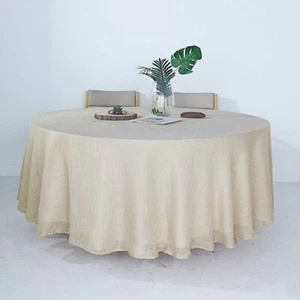 BEIGE 108" Round Premium FAUX BURLAP POLYESTER TABLECLOTH Wedding Linens - Picture 1 of 6