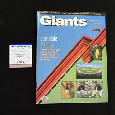 Harry Caray Signed 1992 Giants Spring Training Magazine Holy Cow Inscription PSA - Image 1 of 4