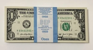 2021 $1 Bill 99 Consecutive K* Uncirculated Fort Worth Star Notes Pack of 100 - Picture 1 of 5