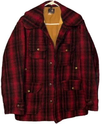 Mens Vintage Woolrich Buffalo Plaid Wool Coat Size 40 Red Colored - Image 1 of 4