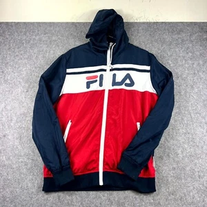 Fila Mens Jacket Medium Blue Long Sleeve Full Zip Hooded Spellout Logo Pockets - Picture 1 of 9