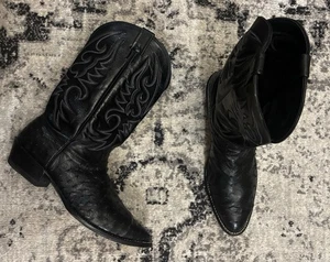 Larry Mahan Black Full Quill Ostrich Mens Size 14 XE Cowboy Boots - Picture 1 of 21