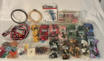 Embroidery Floss Lot + Accessories 140 Skeins, Hoops Scissors, Bobbins & Winder - Image 1 of 4