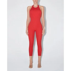 KHY Smooth Stretch Halter Neck Back Tie Capri Catsuit in Cherry Size Large - Picture 1 of 14