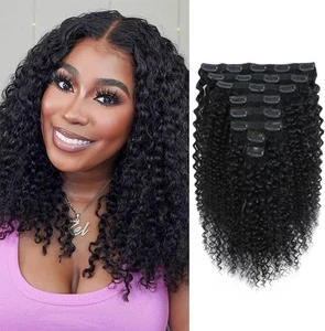 Humistwbiu Kinky Curly Clip ins Human Hair 3C 4A Curly Clip in Hair Extensions F - Picture 1 of 6
