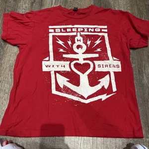 Camicia Dormire Con Sirene Uomo Grande Rossa Ancora Grafica Fascia Tee Cuore Rock - Foto 1 di 6