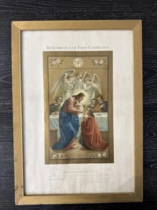 Remembrance of First Communion Certificate 1913, 17.25”x11.75” Gold Frame PO-VG+ - Picture 1 of 8