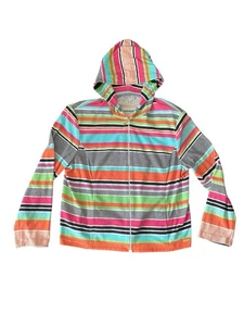 Vintage St John Sport by Marie Gray Women XL Hoodie Full Zip Striped Terry Cloth - Picture 1 of 10