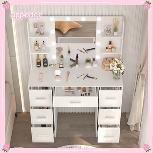 Juego de tocador de 10 luces LED con espejo y 7 cajones, tocador de maquillaje tocador escritorio - Imagen 1 de 8