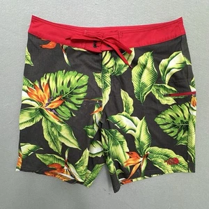 North Face Shorts Mens 34 Red Black Olas Boardshorts Swim Trunks Surfing Floral - Picture 1 of 9