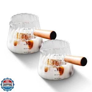 YARRAMATE 2 Confezioni 6 oz/180ML Misurino in Vetro con Manico in Legno - Espresso - Foto 1 di 5