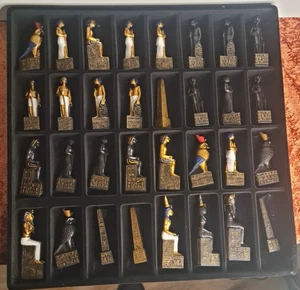 Hand Painted Eygptian Themed Chess Set - with 40x40cm Chess Board - Picture 1 of 11