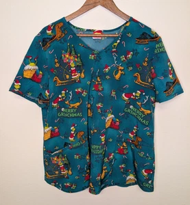 Dr. Seuss Grinch Scrubs Top Size XL Blue Green Merry Grinchmas Happy Who-lidays - Picture 1 of 7