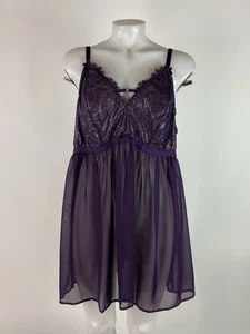 Cacique Size 22/24 Purple Babydoll Lingerie Nightie Sheer Adjustable Straps - Picture 1 of 6
