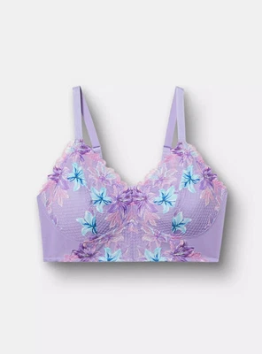 Torrid Plus Size 4X Unlined Lace Floral Purple Pink Blue Lilac Crop Bralette - Image 1 of 4