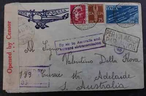 RARE 1940 Italy Censor Cover ties 3 stamps canc Milan to Australia - Picture 1 of 2
