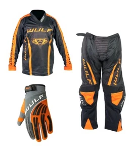 Kids MX Wulfsport LINEAR Motocross Shirt Pant Gloves Orange Set 11-13 year #2 - Picture 1 of 1