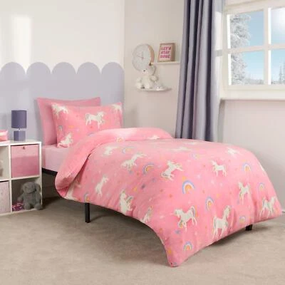 OHS Unicorn Fleece Duvet Cover Bedding Set Plush Warm Quilt Thermal Soft Kids - Image 1 of 4