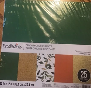 ~ GREEN COLOR ~12X12 SCRAPBOOK CARDSTOCK PAPER PAD 25 LOT~RECOLLECTIONS~GLITTER - Picture 1 of 4