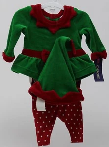 Christmas Cherokee Elf Outfit Red & Green Shirt Polka Dot Pants Hat Size 0-3 mos - Picture 1 of 2