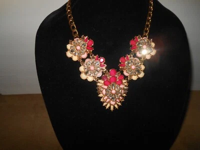 Joan Rivers Signed Pink Rhinestone Enamel Bib Statement Necklace 20" - NIB - Image 1 of 4