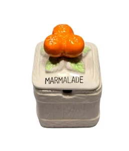 Contenedor de mermelada con tapa de cerámica vintage con frutas naranjas en tapa - Imagen 1 de 15