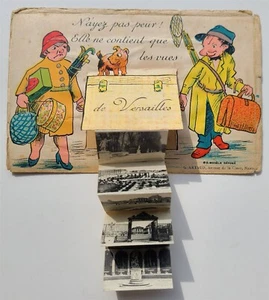 FRENCH ANTIQUE COMIC POSTCARD VERSAILLES FOLDING MINIATURE VIEWS FAMILY w/ DOG - Picture 1 of 3