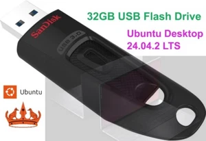 Ubuntu Desktop 24.04.2 LTS 32GB Bootable Linux Live OS SanDisk USB Flash Drive - Picture 1 of 11