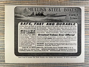 Mullins Steel Boats Salem Ohio 1910 Vintage Print Ad - Picture 1 of 1