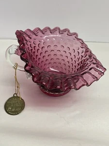 Kanawha Glass Cranberry Ruffle Edge Hobnail Bowl Crystal Encased Gold w Hangtag - Picture 1 of 11