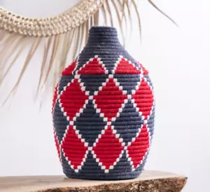 Hand-Woven Berber Basket Handmade Moroccan Wicker Basket Straw Abstract Boho - Picture 1 of 6