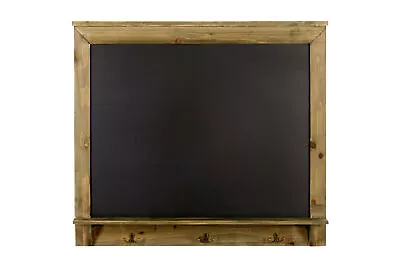 Blackboard Notice Board Rustic Wooden Wall Chalkboard Shelf 3 Double Hooks 79cm - Image 1 of 4