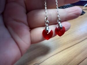 Swarovski red heart dangling earrings with silver