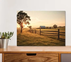 A Serene Farm Scene at Sunset 5mm thick Plastic Poster Ready to Hang 60x45cm - Bild 1 von 3
