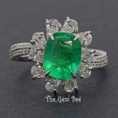 2.14CT GIA Emerald 1.38CT Diamond 18k Solid Gold Ring Ring Size 7 - Image 1 of 4