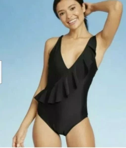 Traje de baño de una pieza Kona Sol asimétrico con volantes de alta cobertura, variedad de tamaños. - Imagen 1 de 12