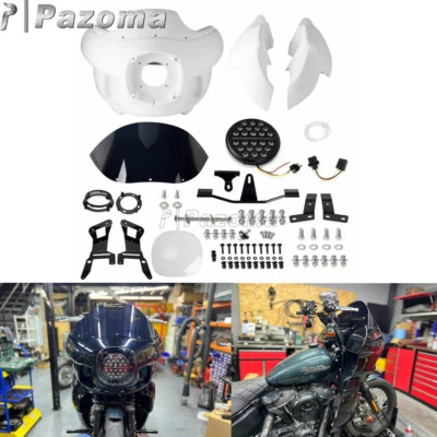 Juego completo de cubierta de carenados inferiores superiores blancos con kit de faros y soportes de 7" para Harley Foto 1 de 4