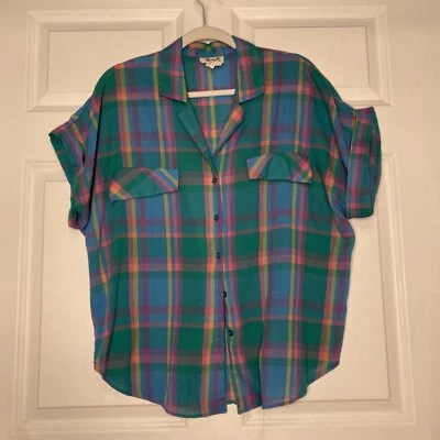 Винтажная блузка Rhoda Lee в клетку разноцветная на пуговицах с воротником спереди размер 18 - Изображение 1 из 4