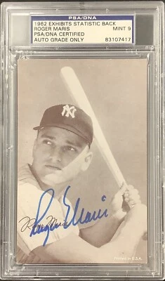 Roger Maris Signed 1962 Exhibits Card Baseball Stats Yankees PSA/DNA Auto Mint 9 - Image 1 of 2